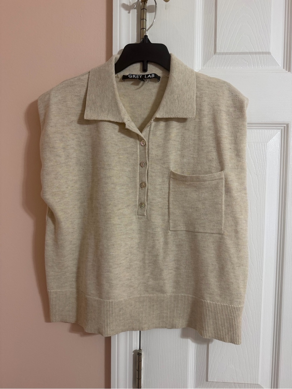 Grey Lab Sleeveless Polo Sweater in Oatmeal